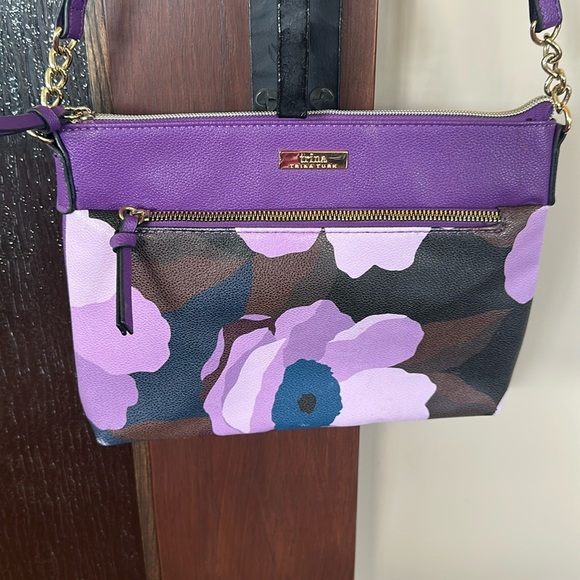 Trina Turk Purple Floral Print Crossbody Bag  Gold-tone Hardware - Picture 1 of 9